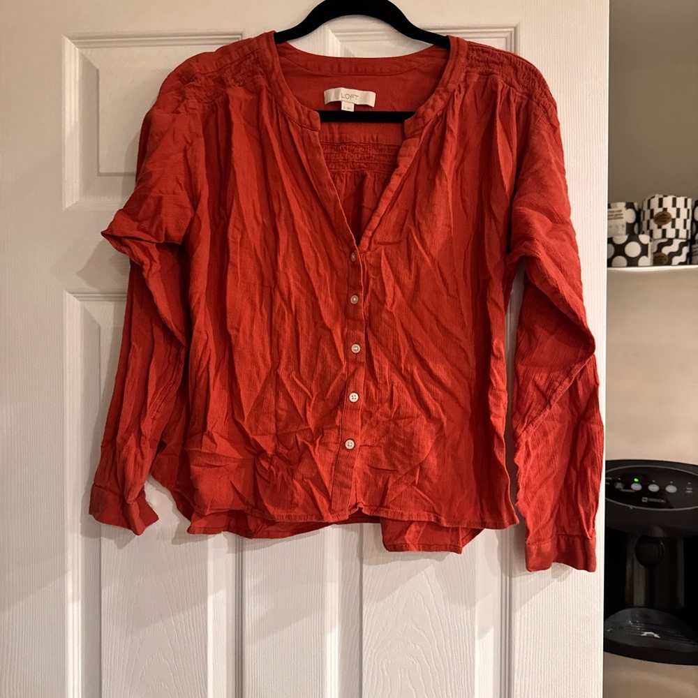 LOFT Orange Flutter Sleeve Blouse Relaxed Fit